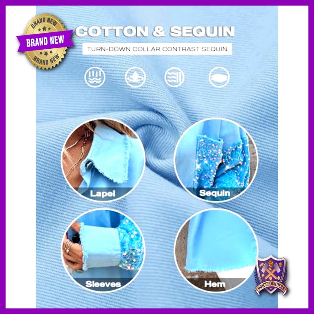 Oversized Denim Shacket Sequin Patchwork Long Sle… - image 6